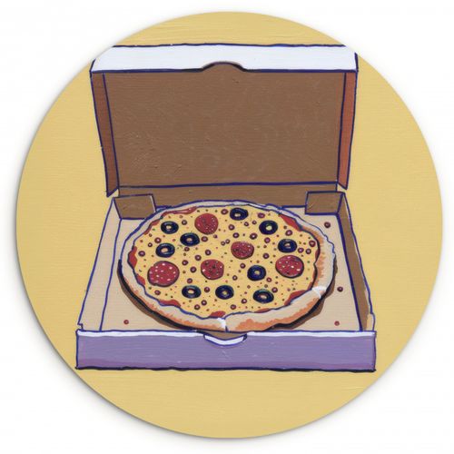 Quadro rotondo - Pizza - Scatola - Salame - Illustrazione