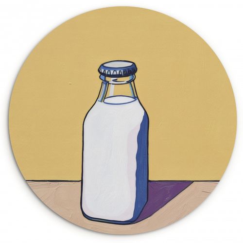 Quadro rotondo - Bicchieri - Bottiglia - Illustrazione - Latte