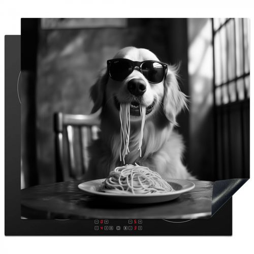 Protezione piano induzione - Golden Retriever - Cane - Allegro - Piatto di spaghetti - Nero - bianco