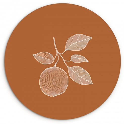 Quadro rotondo - Arancione - Disegnato - Foglie - Marrone
