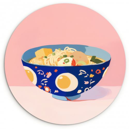 Quadro rotondo - Tagliatelle - Ciotola - Blu - Illustrazione