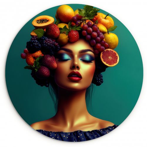 Quadro rotondo - Donna - Top con cappuccio - Tropicale - Frutta - Uva