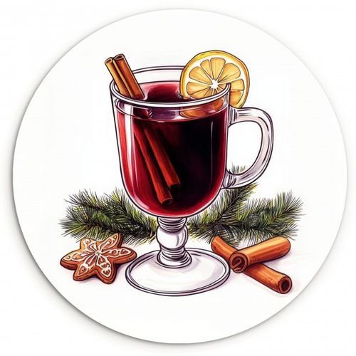 Quadro rotondo - Vino - Bere - Gluhwein - Inverno - Illustrazione - Natale
