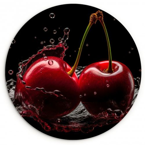 Quadro rotondo - Ciliegia - Rosso - Frutta - Acqua - Nero