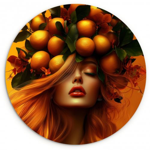 Quadro rotondo - Donna - Limoni - Fiore - Giallo