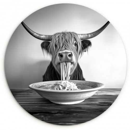 Quadro rotondo - Highlander scozzese - Spaghetti - Animali - Bianco e nero