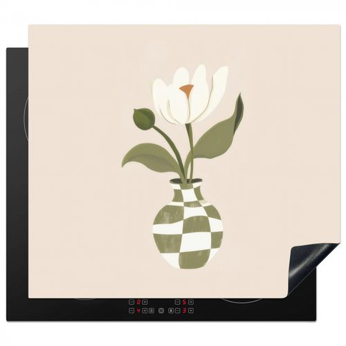 Protezione piano induzione - Vaso - A scacchi - Fiore - Verde