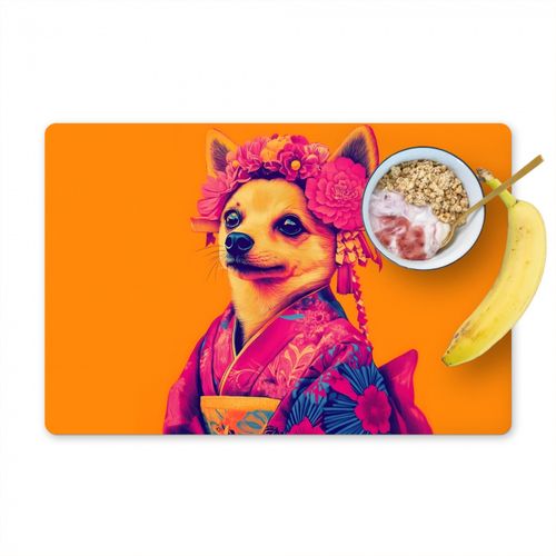 Tovagliette - Kimono - Cagnolino - Corona di fiori - Arancione
