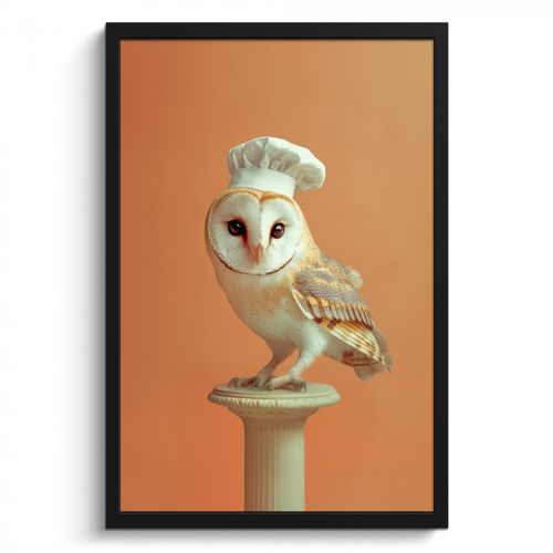 KitchenYeah - Cucina - Cornice per foto - Barbagianni - Cappello da cuoco - Arancione - Uccello