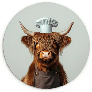 Quadro rotondo - Highlander scozzese - Marrone - Corna - Abbigliamento da cuoco