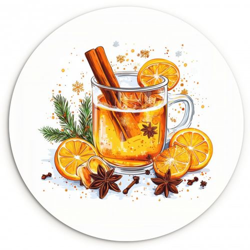 Quadro rotondo - Caldo - Tè - Arancia - Cannella