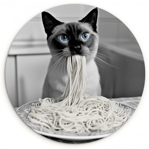Quadro rotondo - Gatto - Siamese - Bianco e nero - Carino - Animali