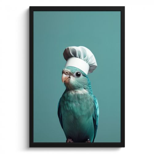KitchenYeah - Cucina - Cornice per foto - Parrocchetto - Uccello - Cappello da cuoco - Carino