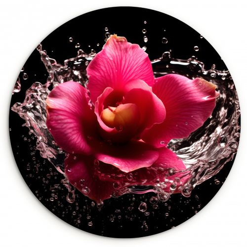 Quadro rotondo - Fiori - Rosa - Acqua - Nero - Botanica - Natura