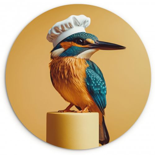 Quadro rotondo - Martin pescatore - Pilastro - Cappello da cuoco - Uccello