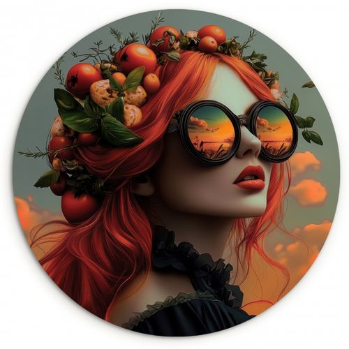 Quadro rotondo - Donna - Corona - Pomodoro - Bascilicum - Occhiali da sole