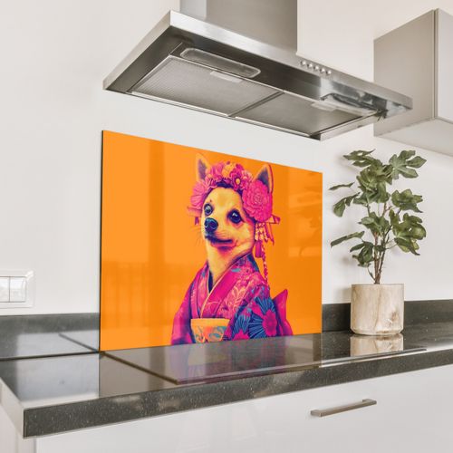 Parafango in alluminio - Kimono - Cagnolino - Corona di fiori - Arancione