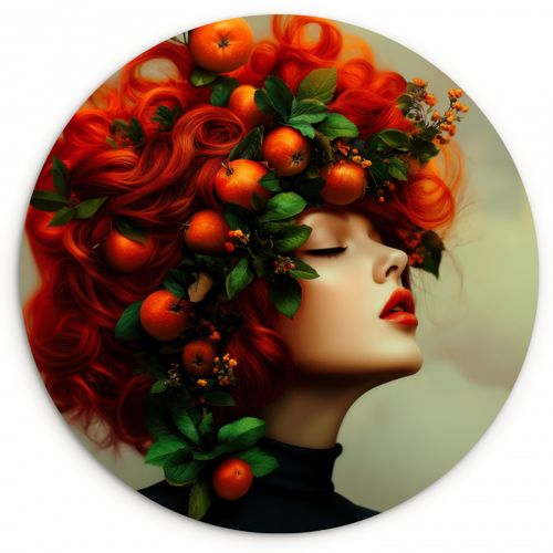 Quadro rotondo - Donna - Mele - Rosso - Foglie