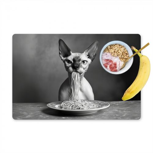 Tovagliette - Sphynx - Gatto - Animali - Umorismo - Spaghetti - Bianco e nero