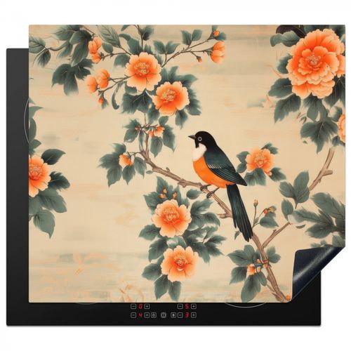 Protezione piano induzione - Uccello - Ramo - Fiori - Arancione
