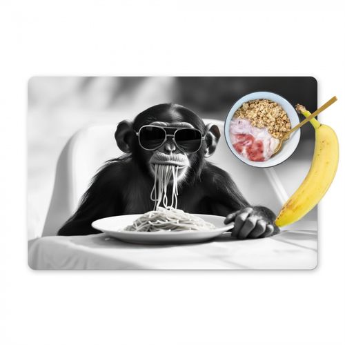 Tovagliette - Scimmia - Spaghetti - Occhiali da sole - Bianco e nero - Cool - Animale