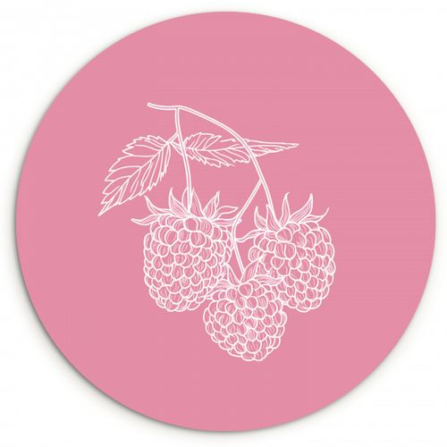 Quadro rotondo - Lamponi - Gambo - Disegnato - Rosa