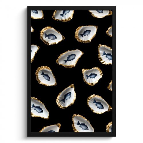 KitchenYeah - Cucina - Cornice per foto - Ostriche - Pesce - Blu - Oro