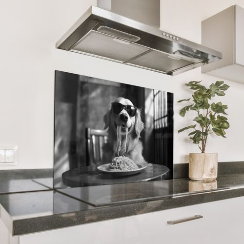 Parafango in alluminio - Golden Retriever - Cane - Allegro - Piatto di spaghetti - Nero - bianco