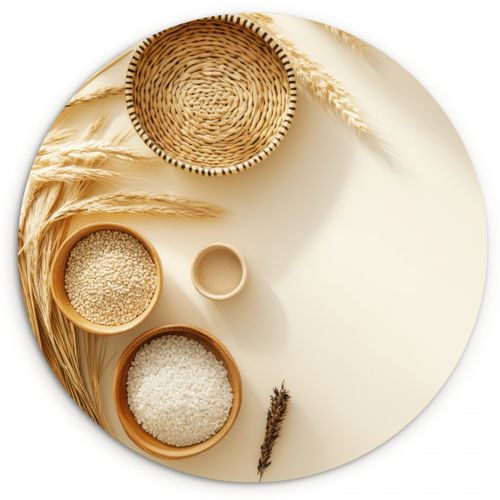 Quadro rotondo - Cereali - Legno - Ciotola - Beige