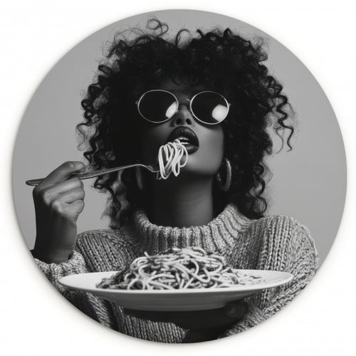 Quadro rotondo - Donna - Pasta - Nero - Bianco