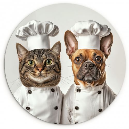 Quadro rotondo - Gatto - Cane - Vestiti da cuoco
