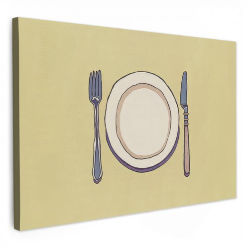 Dipinti su tela - Illustrazione - Piatto - Posate - Beige