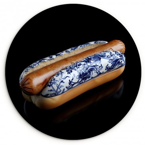 Quadro rotondo - Hot dog - Porcellana - Blu Delft - Cibo