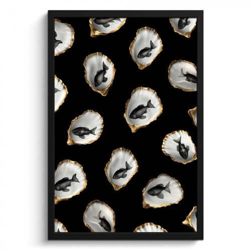 KitchenYeah - Cucina - Cornice per foto - Ostriche - Nero - Pesce - Oro