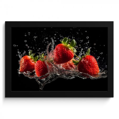 KitchenYeah - Cucina - Cornice per foto - Fragole - Frutta - Rosso - Acqua - Nero