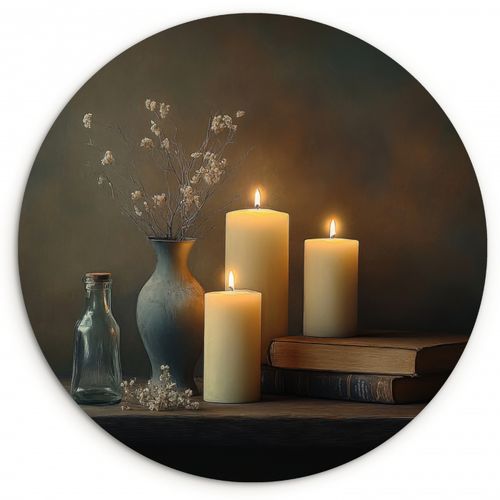Quadro rotondo - Candele - Natura morta - Rustico - Libri
