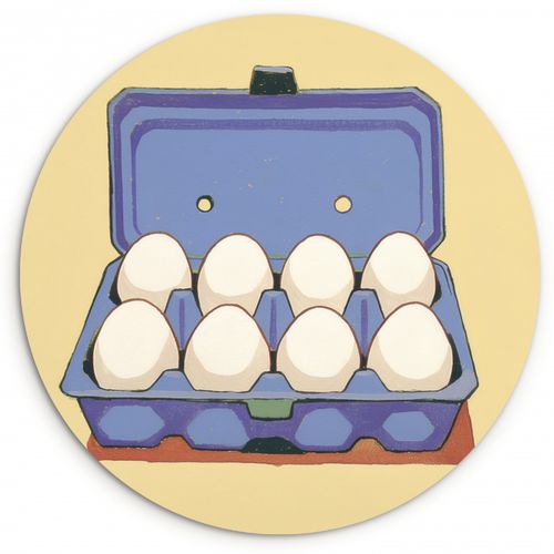 Quadro rotondo - Uova - Scatola - Minimalista - Blu