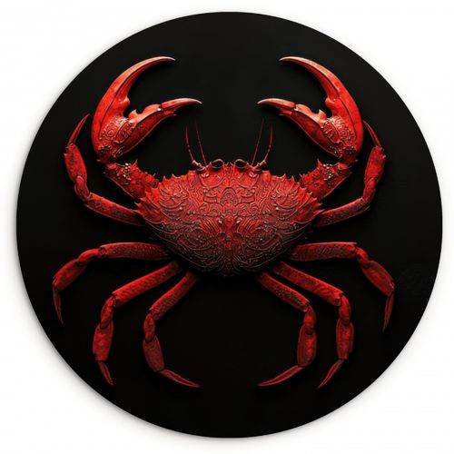 Quadro rotondo - Granchio - Rosso - Pesce - Crostacei