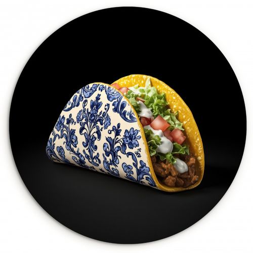 Quadro rotondo - Taco - Carne - Insalata - Blu Delft - Motivo