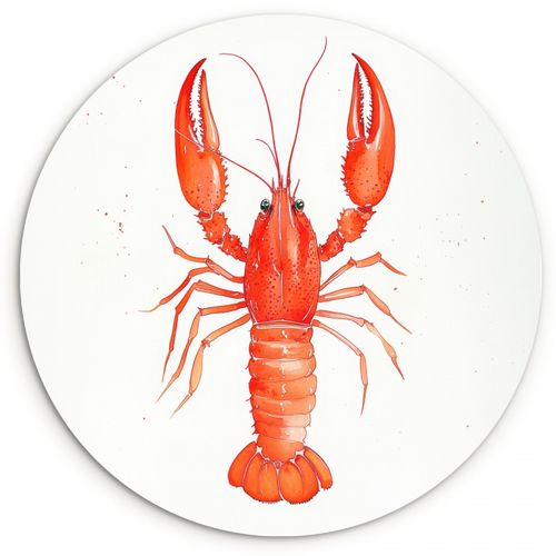 Quadro rotondo - Aragosta - Acquerello - Arancione