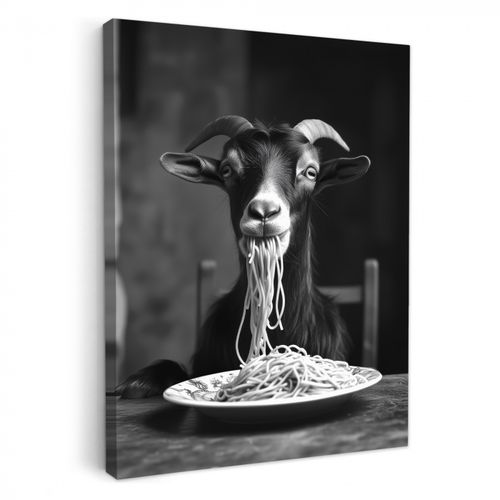 Dipinti su tela - Capra - Piatto - Spaghetti - Bianco e nero