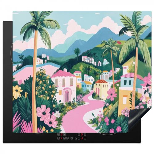 Protezione piano induzione - Colorato - Case - Colline - Rosa