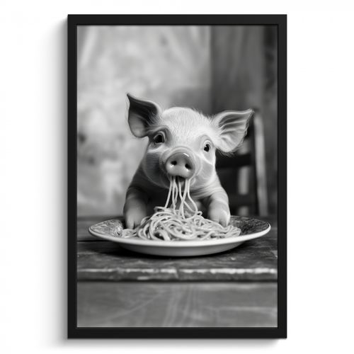KitchenYeah - Cucina - Cornice per foto - Maiale - Carino - Spaghetti - Bianco e nero - Animale