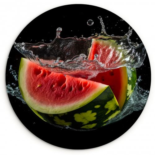 Quadro rotondo - Anguria - Nero - Acqua - Frutta - Melone