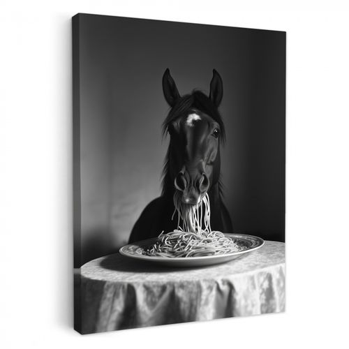 Dipinti su tela - Cavallo - Piatto - Pasta - Tovaglia - Bianco e nero - Animali