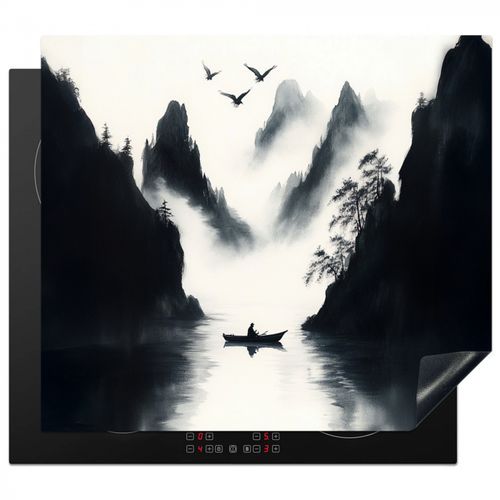 Protezione piano induzione - Barca a remi - Nebbia - Montagne - Uccelli