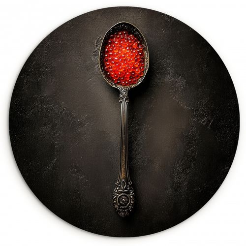 Quadro rotondo - Nero - Cucchiaio - Caviale