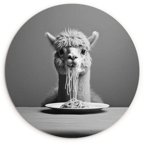 Quadro rotondo - Alpaca - Pasta - Nero - Bianco - Divertente - Animali
