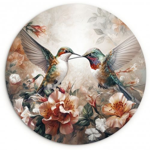 Quadro rotondo - La danza dei colibrì