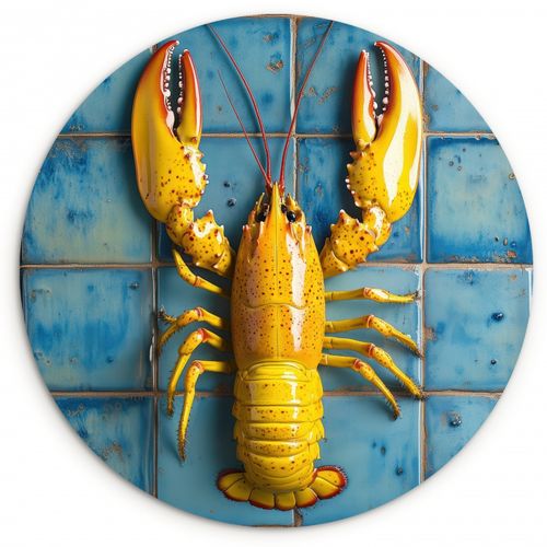 Quadro rotondo - Cancro - Giallo - Blu - Piastrelle